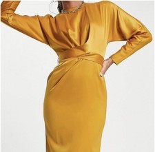 ASOS Design Maxi Satin Dress with Batwing Sleeves and Wrap Waist Tie Sz 8