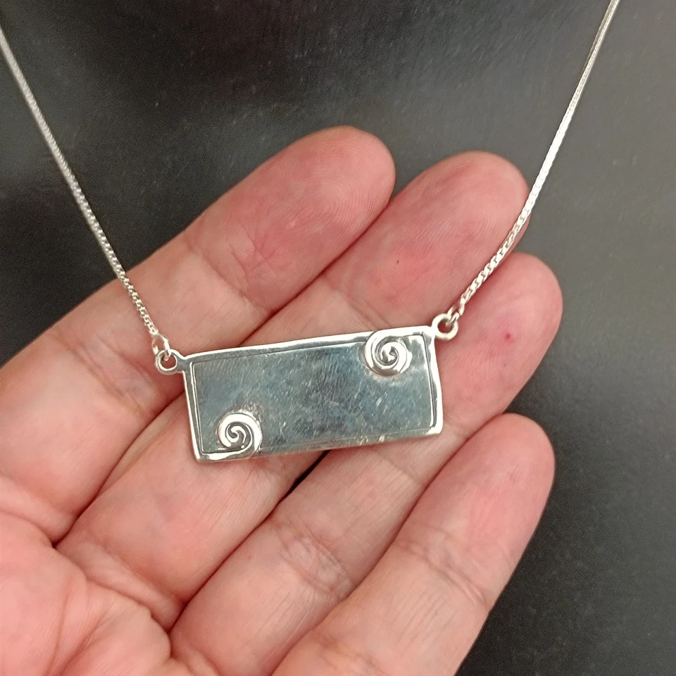 Collar modernista de plata vintage diseño minimalista rectangular babero remolino audaz 925 Foto 2 de 4