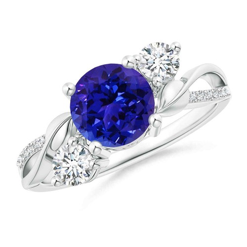 925 Sterling Silver Round Blue Sapphire Gemstone Three-stone Ring Jewelry Size 7