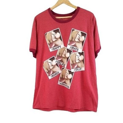 Disney Store Men Grumpy Hash Tag Selfie Pics TShirt Red XL Short Sleeve Emotions