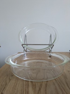 VINTAGE PYREX 1950 Deep Dish Pie Cake Pans 221 & 223 Borosilicate Glass  USA MCM
