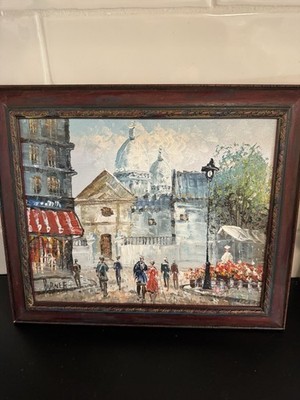 Vintage Parisian Street Scene By Artist Caroline Burnett Oil On Canvas