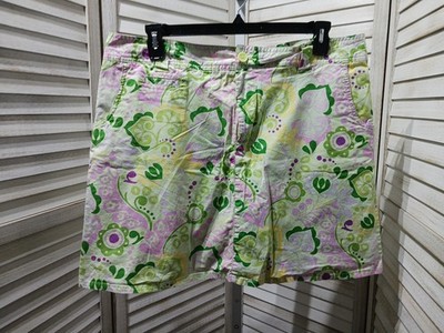 White Stag Womens Skort Size 18 Green Floral Paisley Stretch Pockets Flat Front 