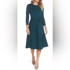 ELIZA J $148 Sweater Dress Green Belted Dress Long Sleeve Office Wedding NEW