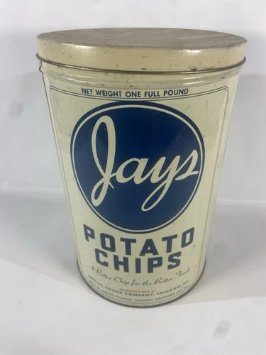 Vintage Original Jays Potato Chips Advertising Kitchen Tin Can 1lb b2