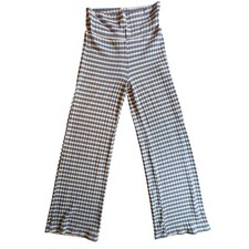 Blue Cream Checkered Ribbed Knit High Waisted Pants XS