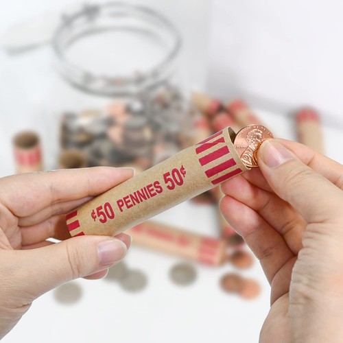 5 100 PCS Preformed Coin Wrappers Rolls for Pennies Coin Sorting Tubes - Picture 2 of 7