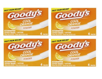 4 Boxes Goody's Extra Strength Headache Powder - Cool Orange, 4 Packets