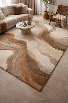 Hand-tufted Wool Rug: Modern Retro Abstract Handmade Living Room Carpet
