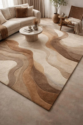 #ad Hand Tufted Wool Area Rug Cream Teal Brown Floral Design Modern Abstract Carpet $175.00