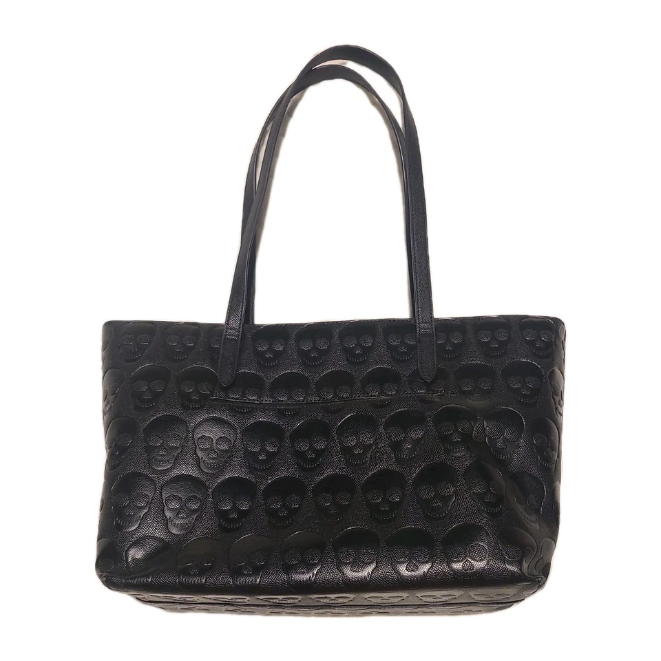 Bolso de Mano Betsey Johnson TOTE Negro Repujado Calavera Skullicious Forrado Floral Foto 2 de 4