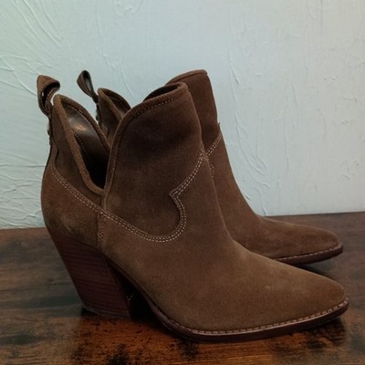 Vince Camuto Phaidra Western Ankle Boots Reishi Brown Suede Pointed Toe Sz 7.5