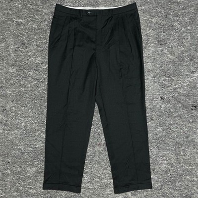 Canali Dress Pants Men's 38x33 Charcoal Pleated 100% Wool Trousers Made In Italy