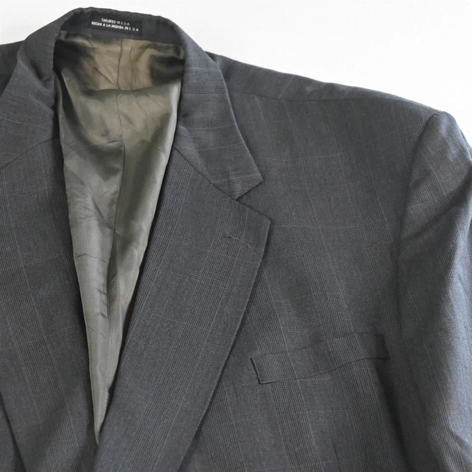 Vtg Stafford 56R 52x30 Gray Glenn Check USA Made Wool Mens Jacket Pants Suit - Image 3 of 4