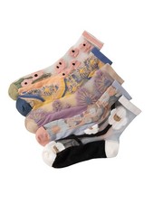 Women's 4 Pairs Sheer Mesh Flower Patterned Thin Casual Crew Socks Transparen...