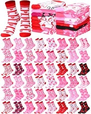 48 Pairs Valentines Socks Bulk Novelty Funny Geometric Crew Sock Gifts Pink