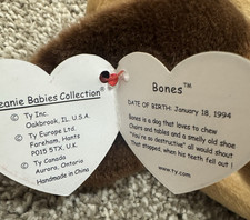 Ty Beanie Babies Bones Dog Plush Bean Bag Toy Retired Original 1993