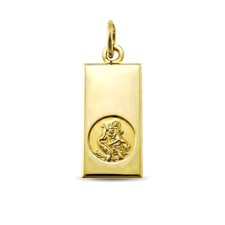 RECTANGULAR 9CT GOLD ST SAINT CHRISTOPHER PENDANT WITH GIFT BOX - NO CHAIN