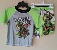 Teenage Mutant Ninja Turtles TMNT Rash Guard Swim Set 4/5 Boys Short Sleeves