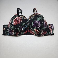 Cacique Women Bra 44D Black Floral Boost Plunge Underwire Adjustable