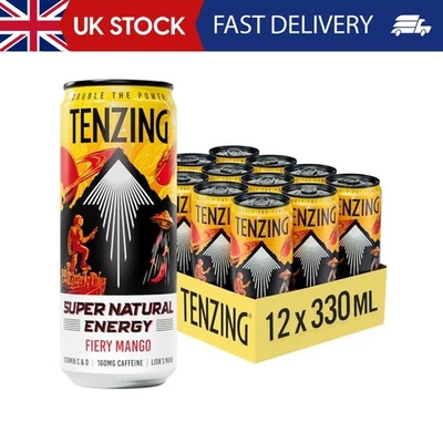 TENZING Super Natural Energy Drink, Fiery Mango, 160MG Caffeine, Vitamin D, Magn