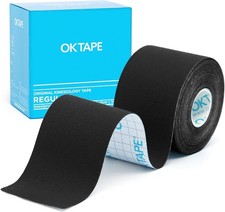 OK TAPE Kinesiology Tape, Regular Original Cotton Elastic 1 Roll, Black