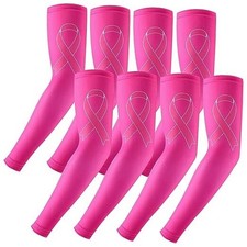 Gejoy 4 Pair Breast Cancer Awareness Sleeves Ribbon Compression Arm Medium Pink