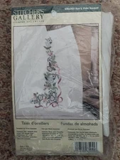 Bucilla Stamped Cross Stitch Kit Pillowcases NEW Blue and Violet Bouquet