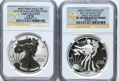 2013 W Eagle Set $1 Early Releases SP 70 PF 70 Enhanced NGC Coins West Point - Image 1 of 2