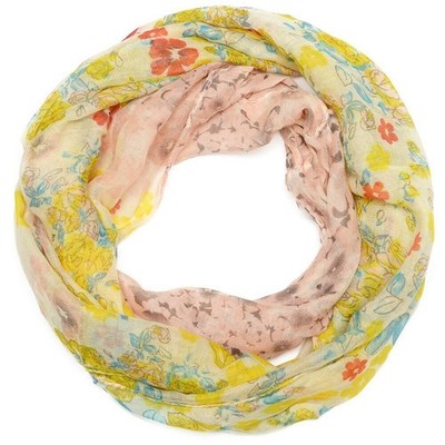Damen Loop Schal Blumenmuster Mistyrose Gelb Sommer Halstuch Tuch leicht luftig