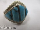 VINTAGE NAVAJO INDIAN COBBLESTONE TURQUOISE STAMPWORK RING STERLING — photo 4