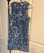 Tory Burch Floral Blue White Sleeveless Lined Sheath Knee Dress Round Neck 2