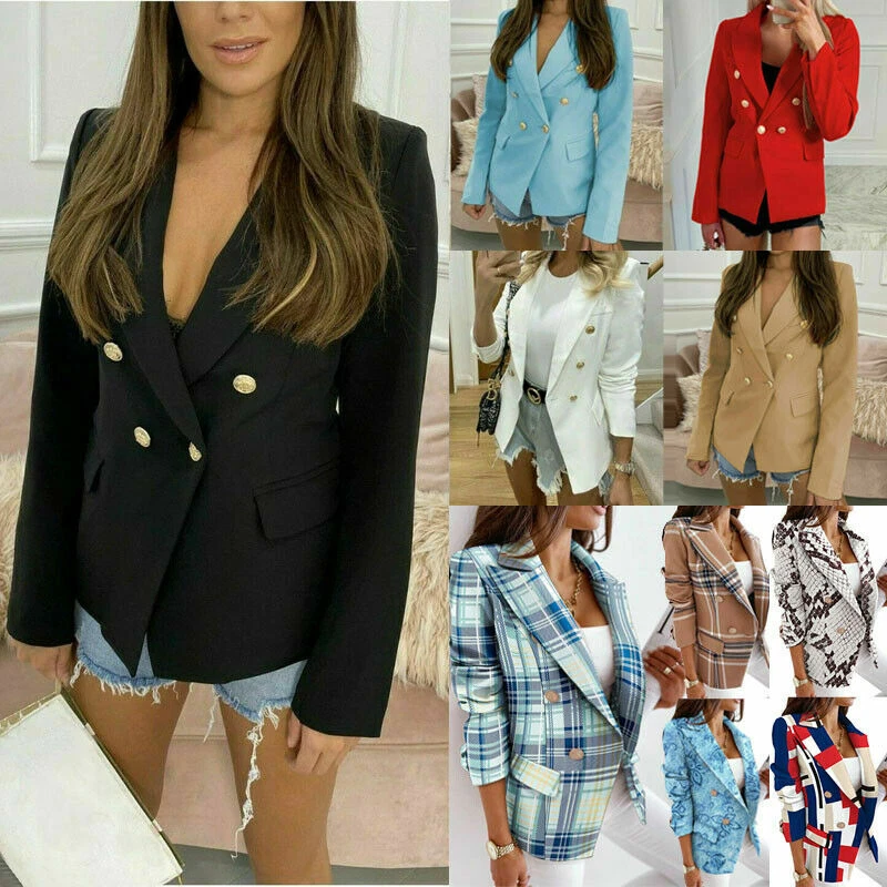 Women’s Gold Button Blazer Ladies Double Breasted Smart Formal Office Jacket - Image 4 of 4