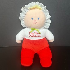 Eden My First Christmas Soft Doll Plush Velour 10 Blonde Blue Eyes Red Bonnet