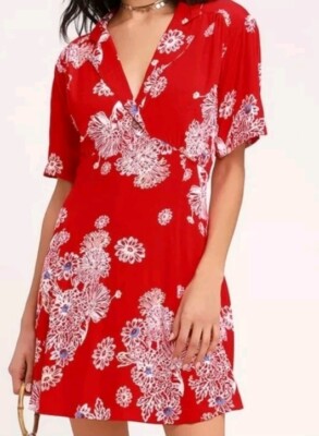 free people blue hawaii dress Free People Blue Hawaii Red Floral Dress Sz