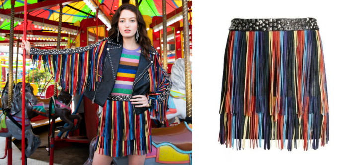 Alice + Olivia Radley Rainbow Fringe Leather Skirt, NWT, Size 8