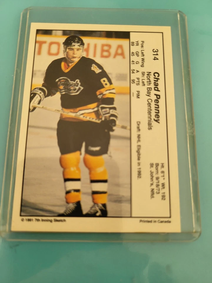 1990-91 7th Inning Sketch OHL #314 CHAD PENNEY NORTH BAY CENTENNIALS - Image 2 of 2