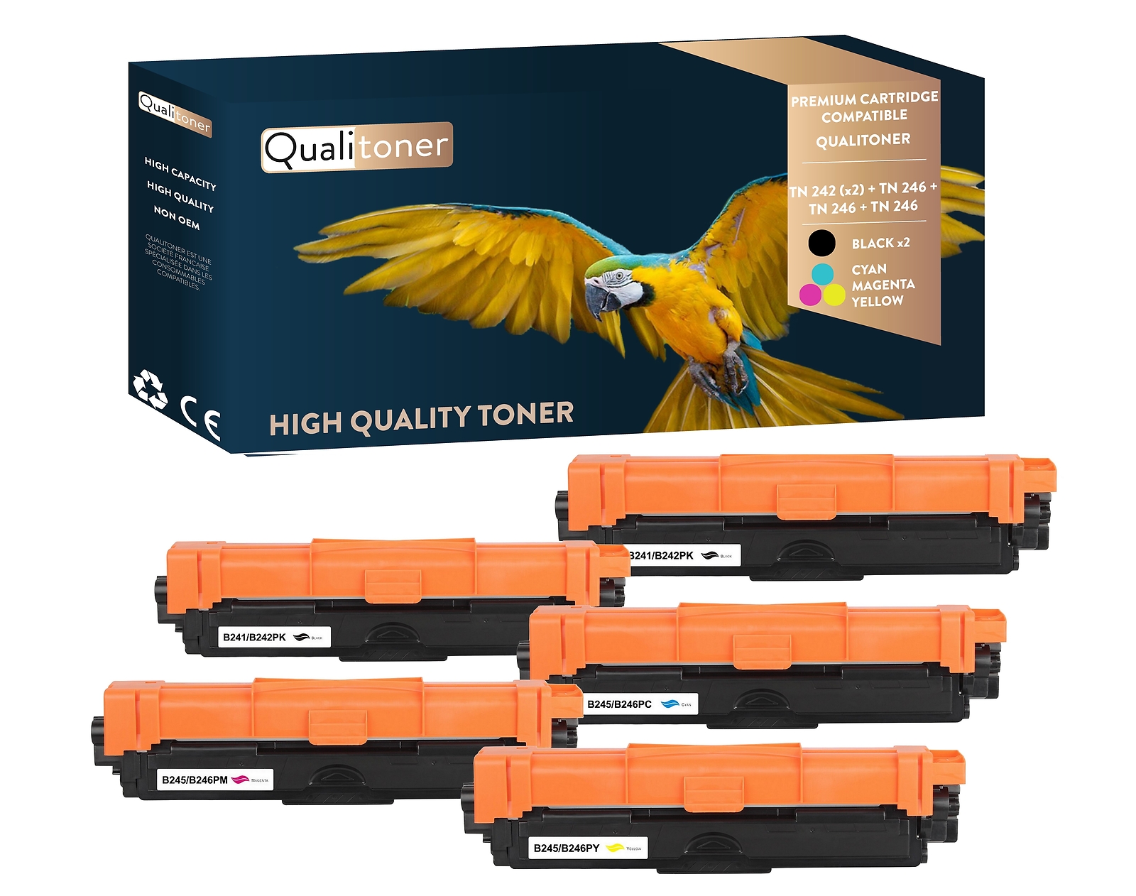 Toner Brother TN242 TN246 compatible Qualitoner lot de 5 cartouches noir et couleur