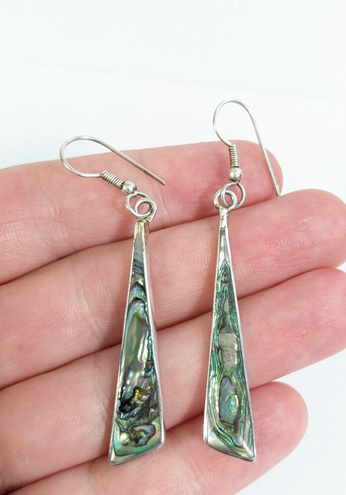 Abalone Long Shell Silver Dangle Earrings - image 2