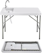 Folding Camping Table With Sink Faucet Outdoor Fish Hunting Cleaning Desk Tool