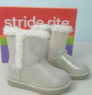 Stride Rite Arabella Stiefel Silber Weiß Pelz Mädchen 2 M Schnee Winter BG55262