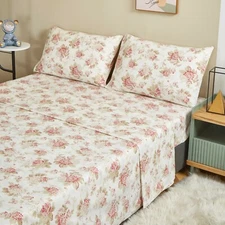DaDa Bedding Shabby Chic Dainty Cottage Floral Roses Soft 100% Cotton Flat Sheet