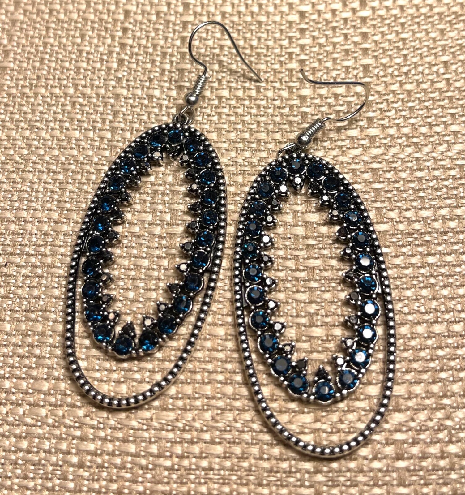 Lovely Statement Oval Dangle Dark Blue Rhinestone… - image 1