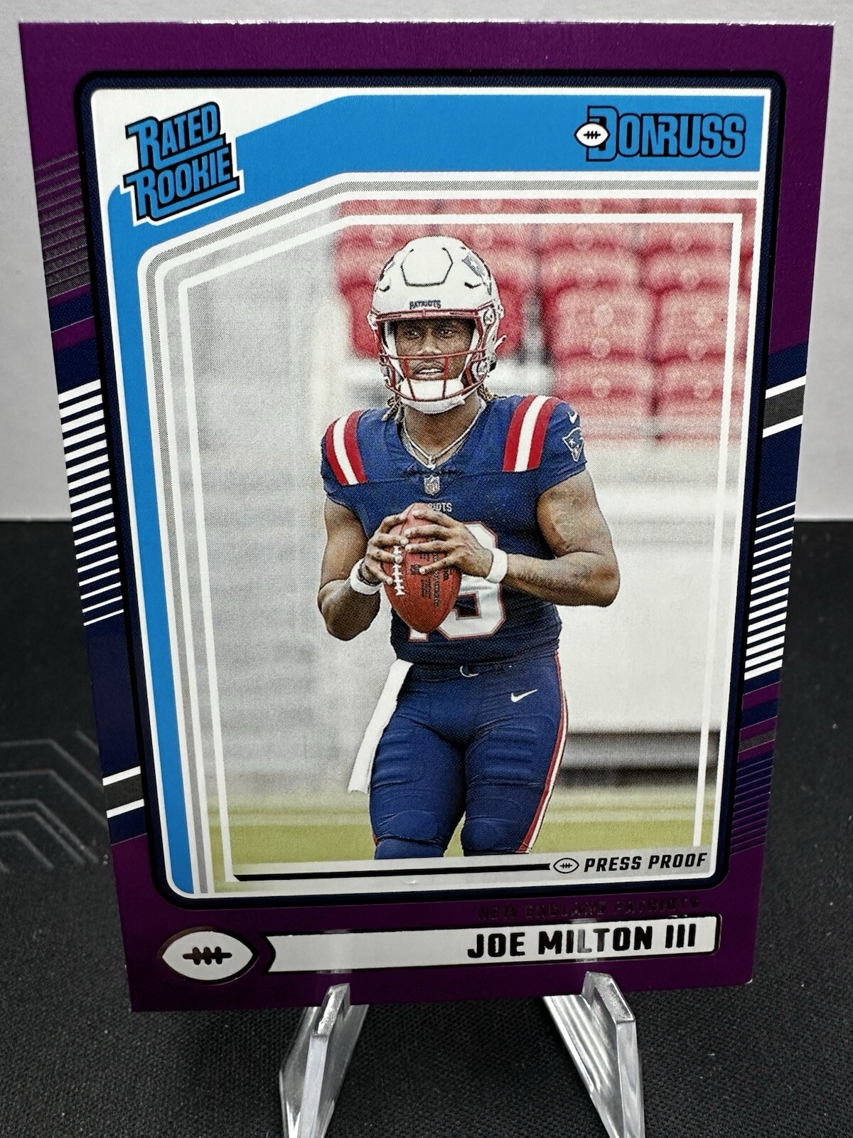 💥2024 Panini Donruss Joe Milton III Purple Press Proof Rookie RC Patriots