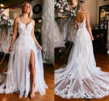 Bohemian Elegant Summer Lace Tulle Wedding Drs A Line Backls Spaghetti Straps