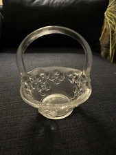 Vintage Clear Fenton Glass Dogwood Flower Blossom Handled Basket