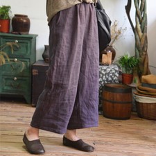 Cotton Linen Pants Comfort Loose Cropped Summer Casual Trousers Plus Womens