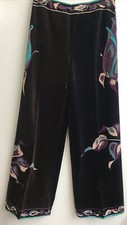 Emilio Pucci Vintage Rosa 1971 Black Print Velvet Pant Wide Leg Size 8