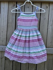 Polo by Ralph Lauren Girls 6 Striped Cotton Tie-Shoulder Dress - Pink, Green,