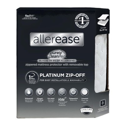 AllerEase Platinum Zip-Off Top Waterproof Mattress Protector King King, White